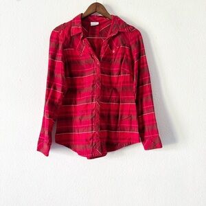 Columbia Cotton Plaid Cozycore Medium Red Cabincore Button Shirt Rustic